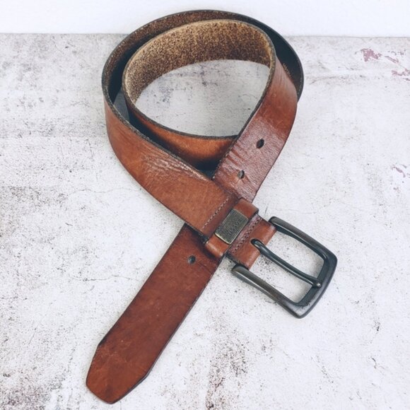 Vintage FOSSIL Genuine Leather Belt Brown size 38 Unisex Minimalist - Picture 1 of 10